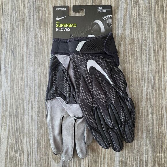 Nike NFL Superbad 7.0 Football Gloves Black Grey Men's 2XL XXL Padded Leather LE - Picture 1 of 10